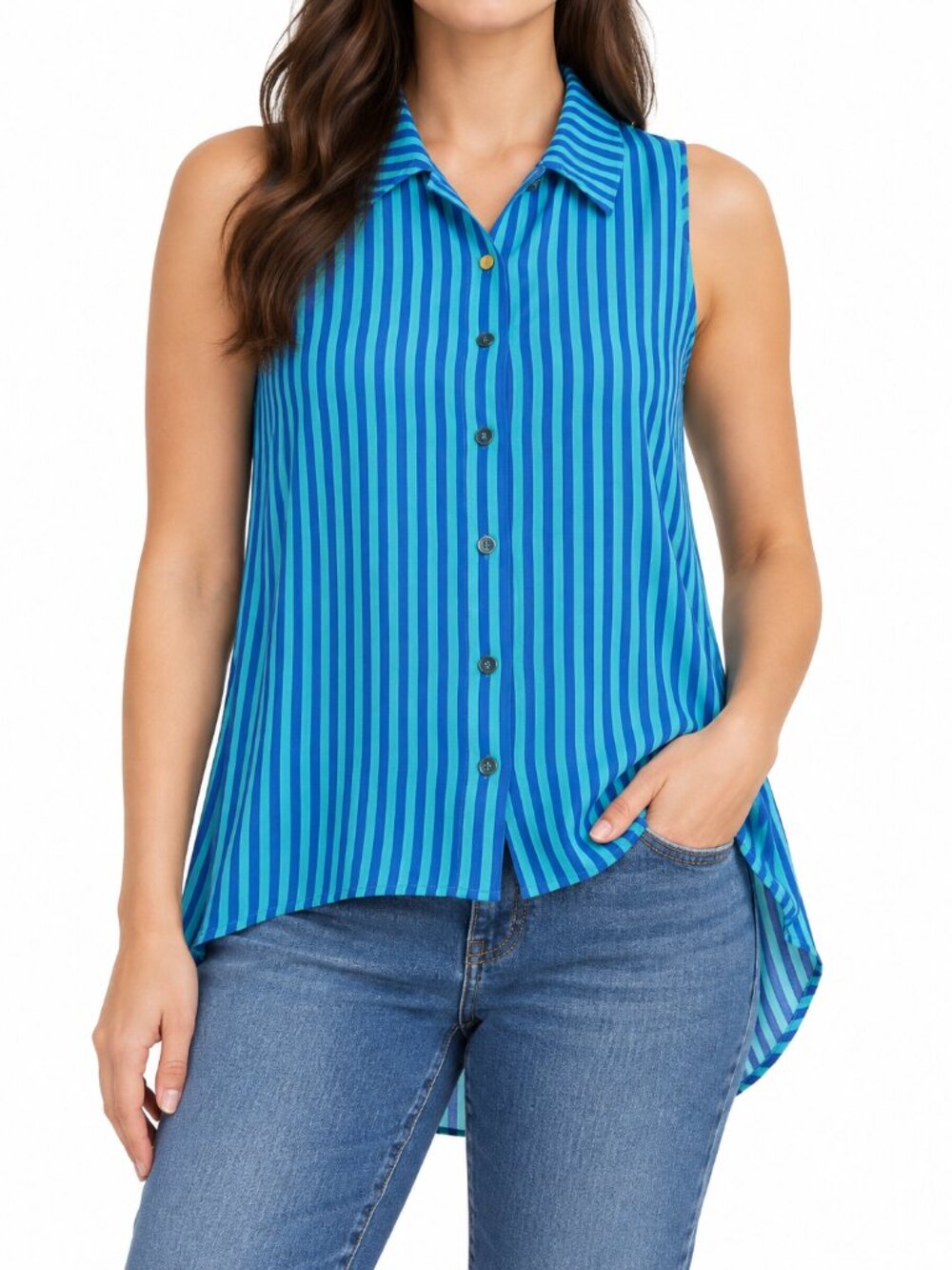 Skylar + Me Blue Teal Striped Sleeveless Button Down Blouse Size M